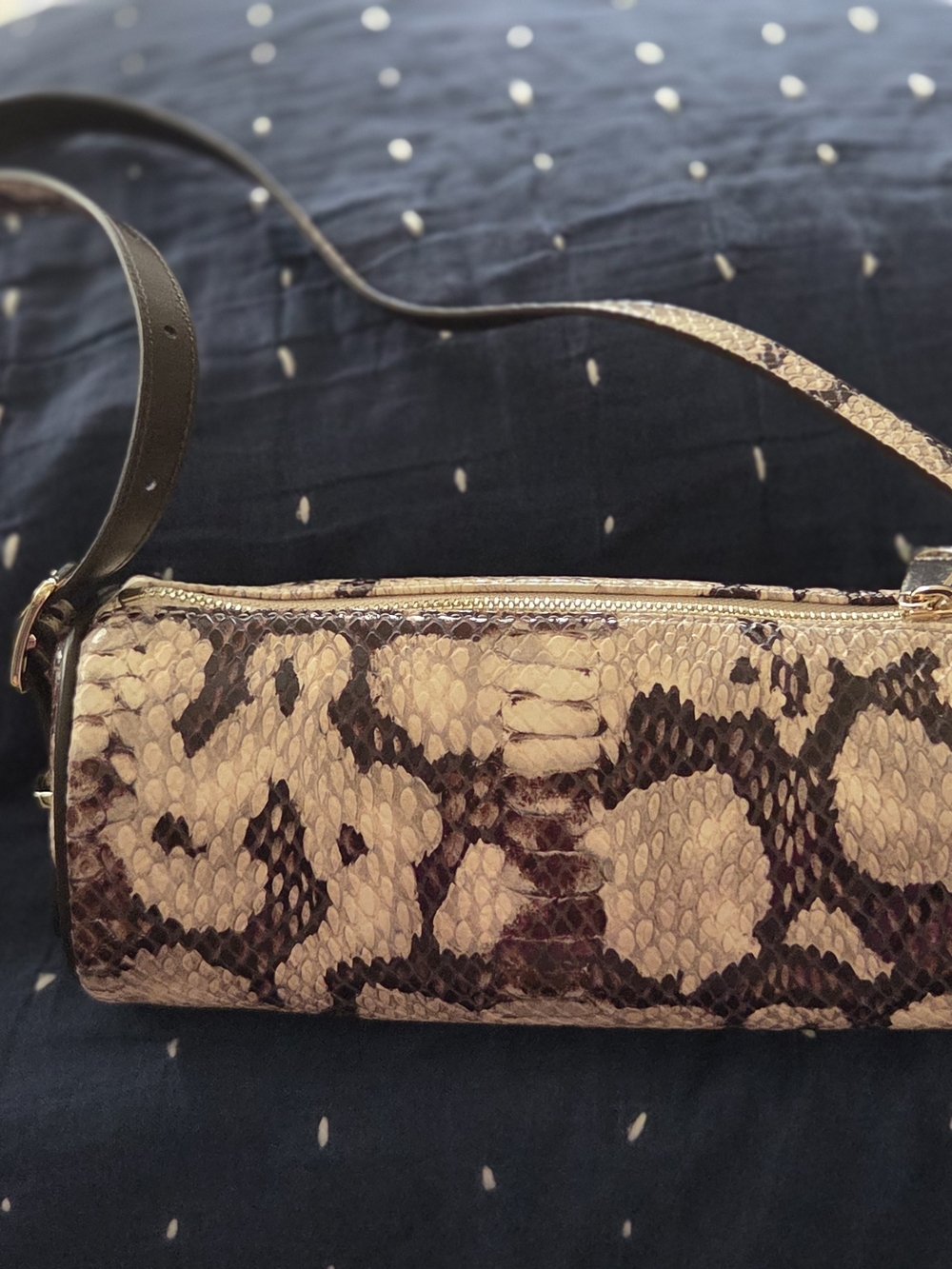 Brahmin Beige and Dark Brown Snake-Print Mini Round Crossbody - Picture 2 of 3
